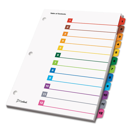 Cardinal OneStep Printable Table of Contents and Dividers, 12-Tab, 1 to 12, 11 x 8.5, White, Assorted Tabs, 1 Set (61218)