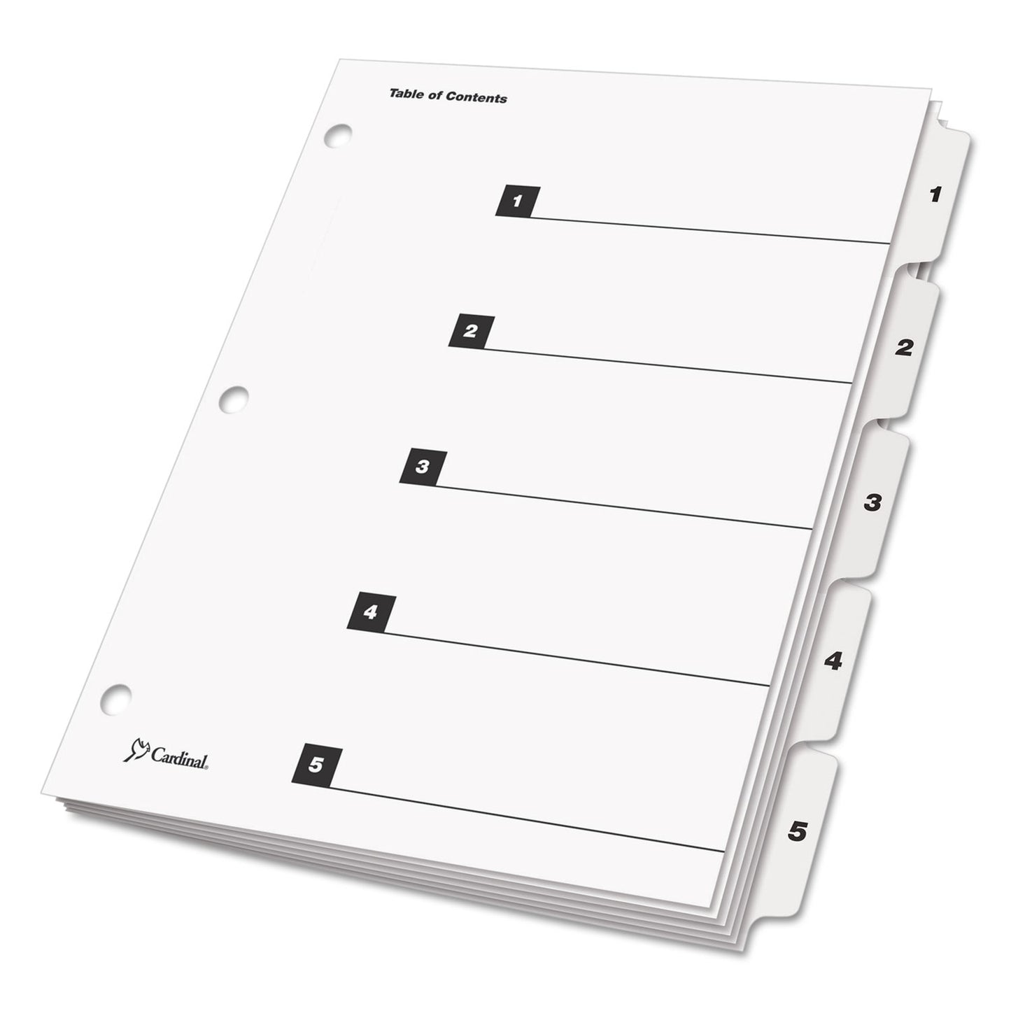 Cardinal OneStep Printable Table of Contents and Dividers, 5-Tab, 1 to 5, 11 x 8.5, White, White Tabs, 1 Set (60513)