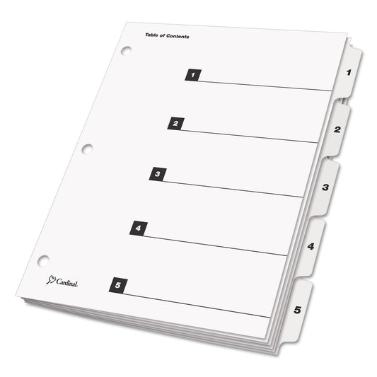 Cardinal OneStep Printable Table of Contents and Dividers, 5-Tab, 1 to 5, 11 x 8.5, White, White Tabs, 1 Set (60513)