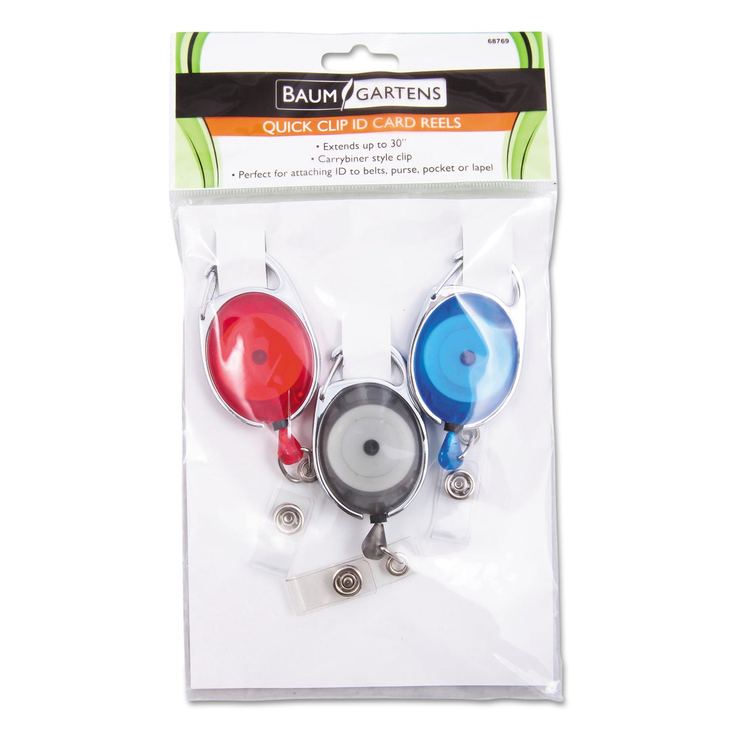 SICURIX Quick Clip Card Reels, 30" Extension, Blue/Red/Smoke, 3/Pack (68769)