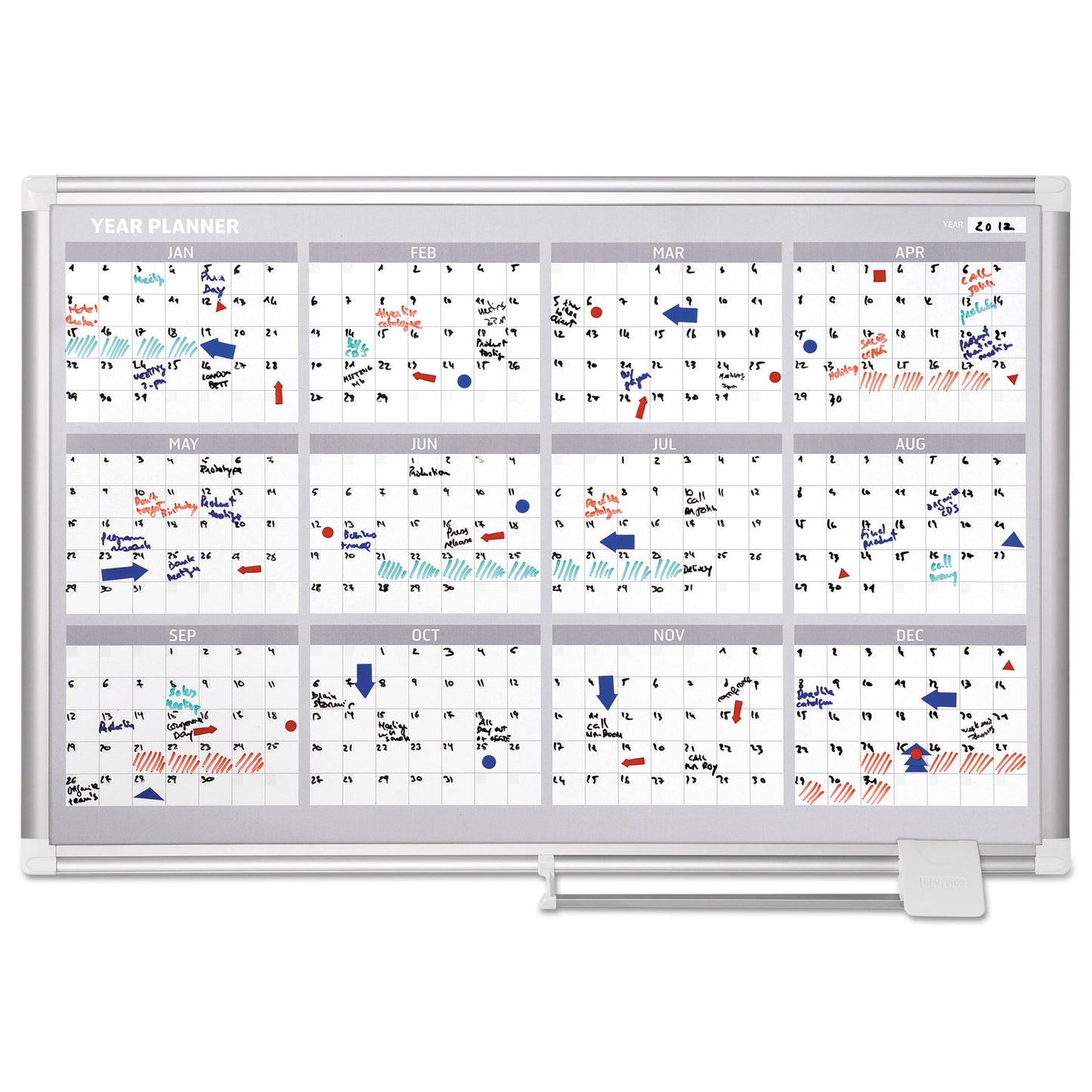 MasterVision Magnetic Dry Erase Calendar Board, Four Month, 36 x 24, White Surface, Silver Aluminum Frame (GA03105830)