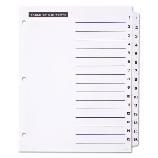 Office Essentials Table 'n Tabs Dividers, 15-Tab, 1 to 15, 11 x 8.5, White, White Tabs, 1 Set (11674)