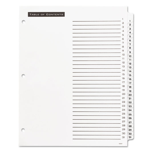 Office Essentials Table 'n Tabs Dividers, 31-Tab, 1 to 31, 11 x 8.5, White, White Tabs, 1 Set (11680)