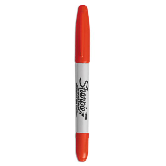 Sharpie Twin-Tip Permanent Marker, Extra-Fine/Fine Bullet Tips, Red, Dozen (32002)