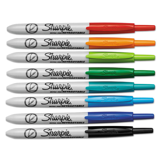 Sharpie Retractable Permanent Marker, Extra-Fine Needle Tip, Assorted Colors, 8/Set (1742025)