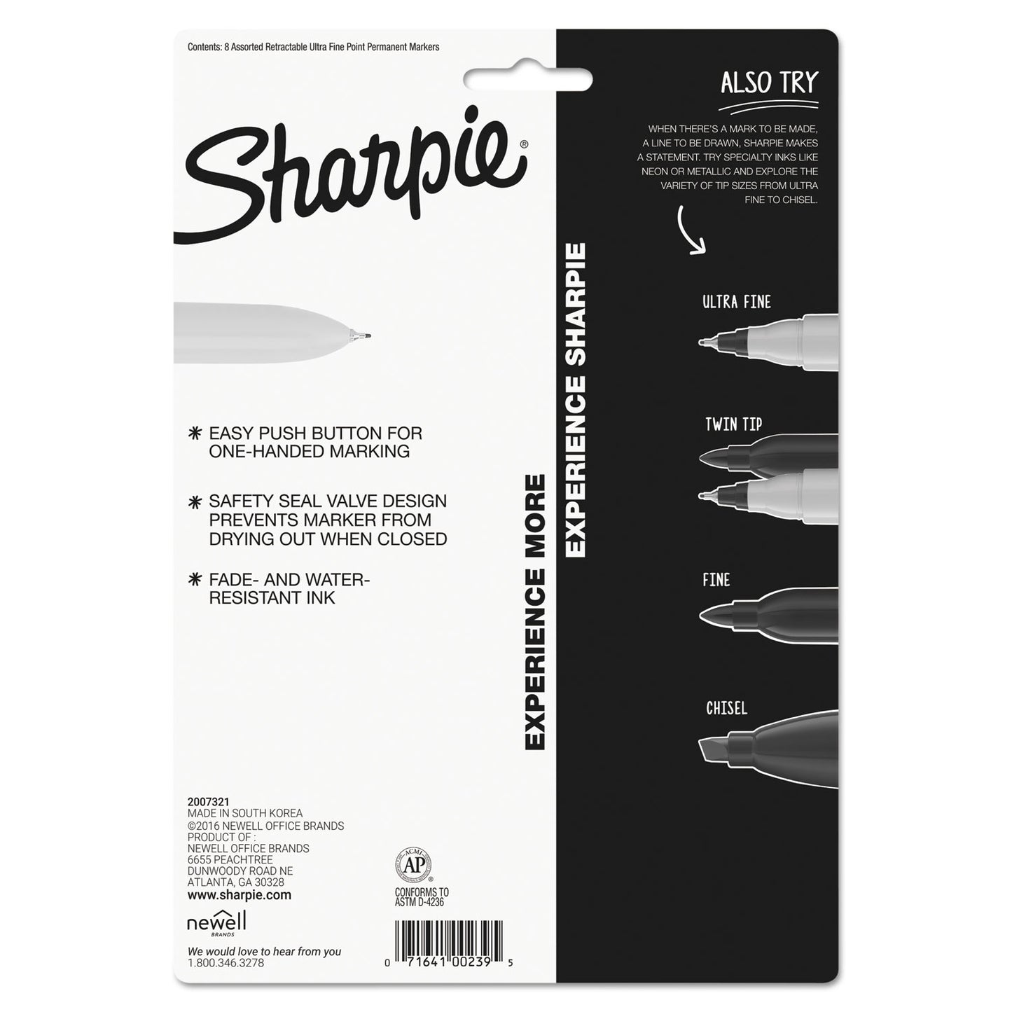 Sharpie Retractable Permanent Marker, Extra-Fine Needle Tip, Assorted Colors, 8/Set (1742025)
