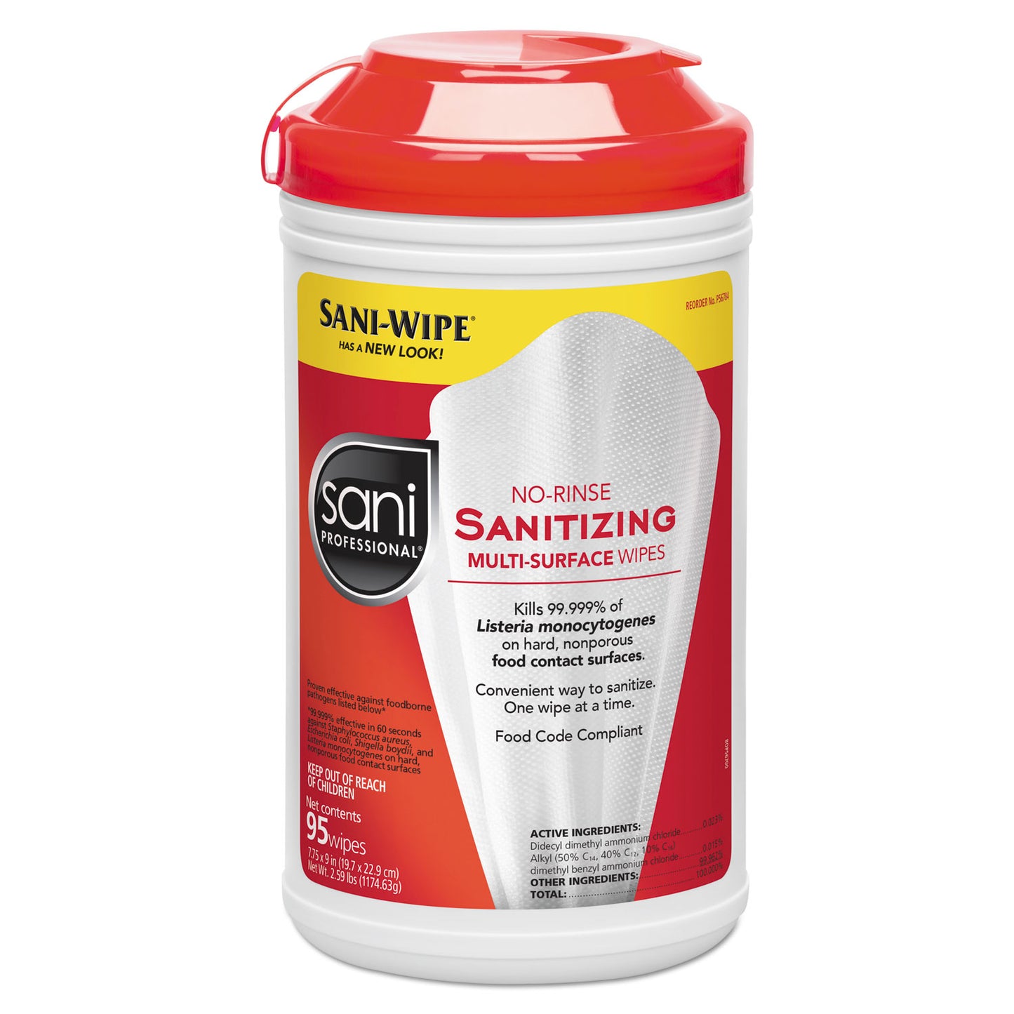 No-Rinse Sanitizing Multi-Surface Wipes, Unscented, White, 95/Container (P56784EA)