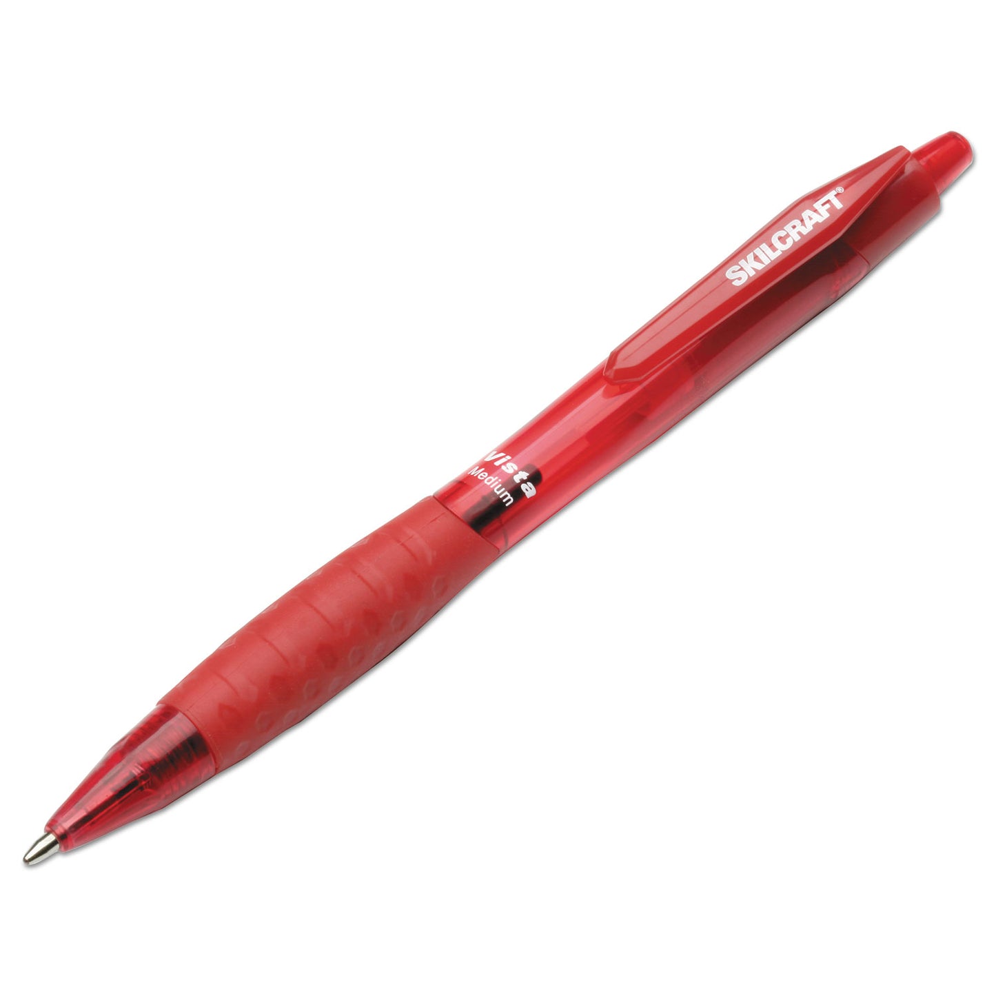 AbilityOne 7520014845271, SKILCRAFT VISTA Ballpoint Pen, Retractable, Medium 1 mm, Red Ink, Translucent Red Barrel, Dozen