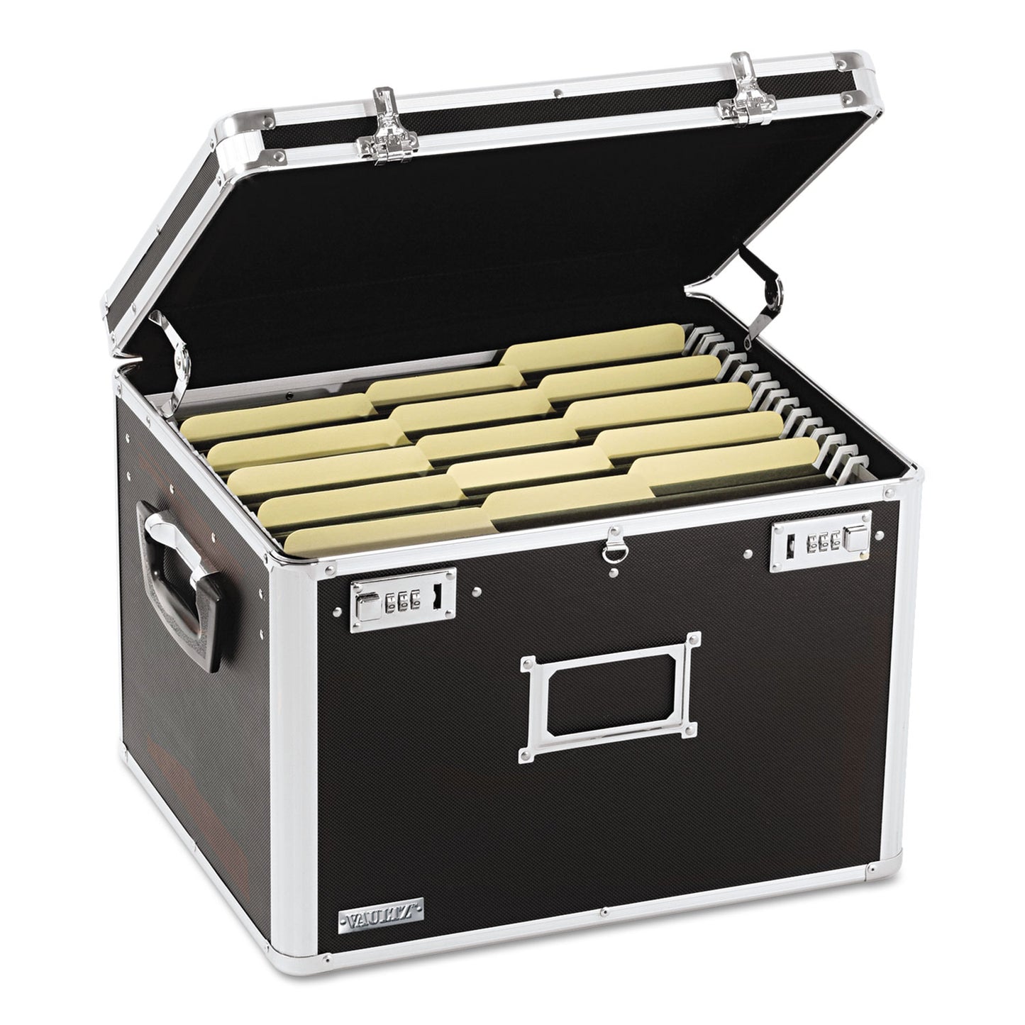 Vaultz Locking File Chest with Adjustable File Rails, Letter/Legal Files, 17.5" x 14" x 12.5", Black (VZ01008)