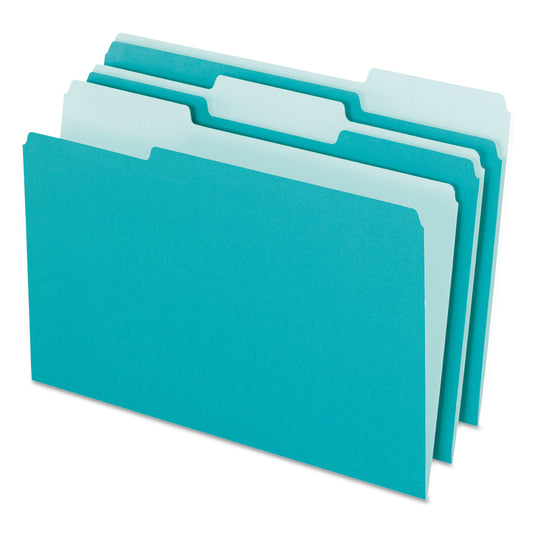 Pendaflex Interior File Folders, 1/3-Cut Tabs: Assorted, Letter Size, Aqua, 100/Box (421013AQU)