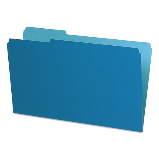 Pendaflex Interior File Folders, 1/3-Cut Tabs: Assorted, Legal Size, Blue, 100/Box (435013BLU)