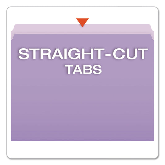 Pendaflex Colored File Folders, Straight Tabs, Letter Size, Lavender/Light Lavender, 100/Box (152LAV)