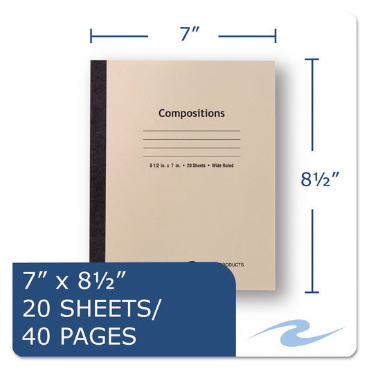 Roaring Spring Stitched Cover Composition Book, Wide/Legal Rule, Manila Cover, (20) 8.5 x 7 Sheets (77340)