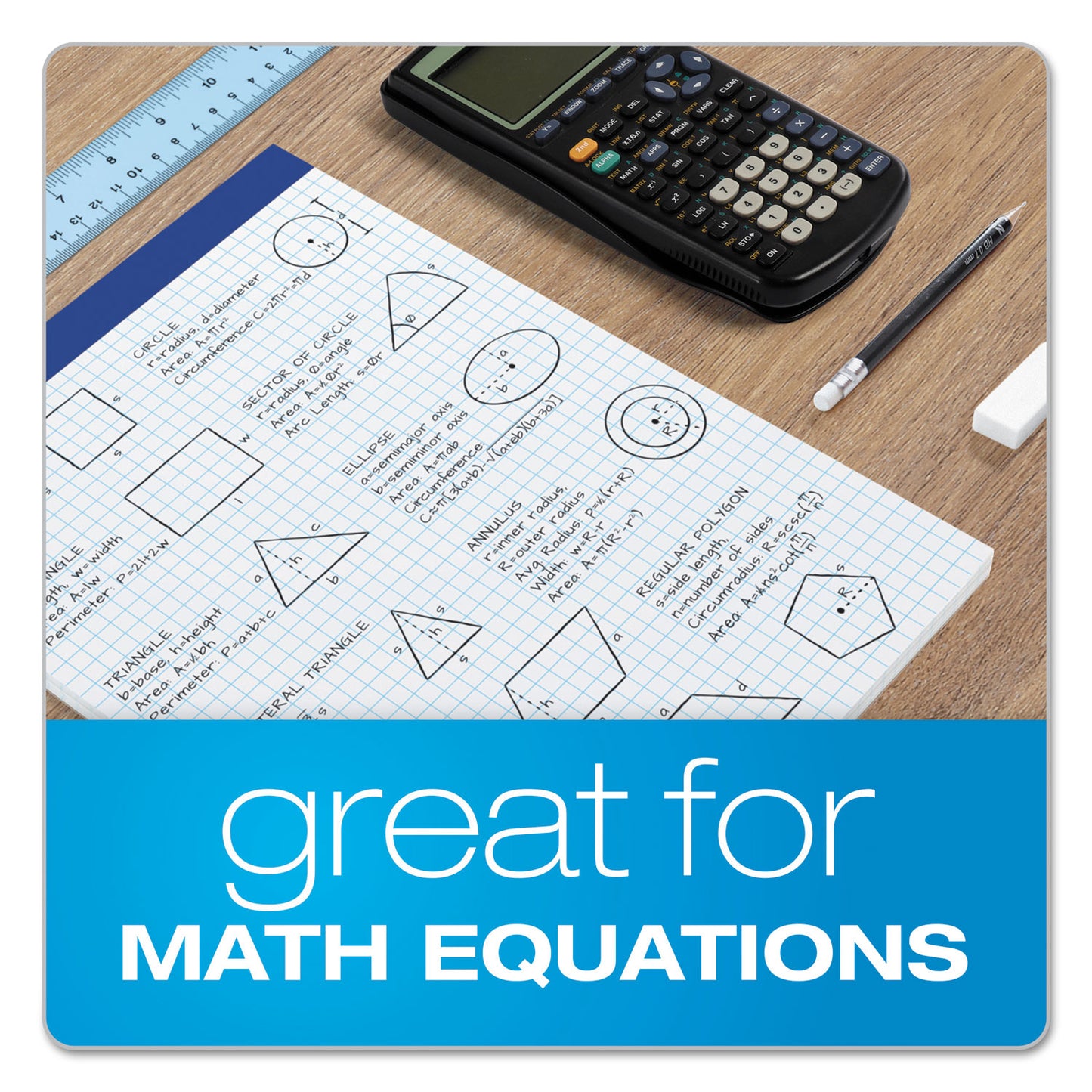 Ampad Quad Double Sheet Pad, Quadrille Rule (4 sq/in), 100 White 8.5 x 11.75 Sheets (20210)
