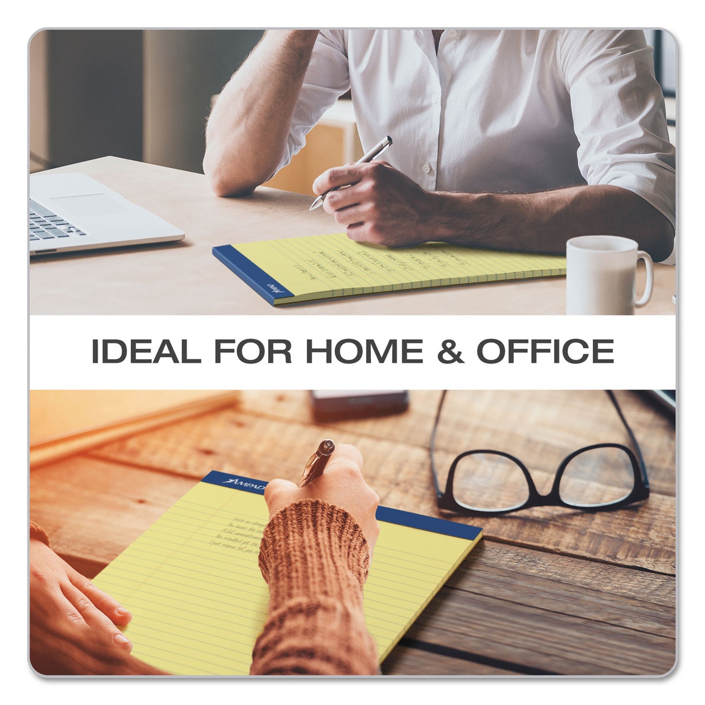 Ampad Perforated Writing Pads, Wide/Legal Rule, 50 Canary Yellow 8.5 x 11.75 Sheets, Dozen (20220)