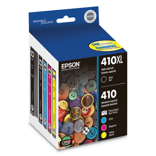 Epson T410XL-BCS (410XL) Claria High-Yield Ink, 650 Page-Yield, Black/Cyan/Magenta/Yellow