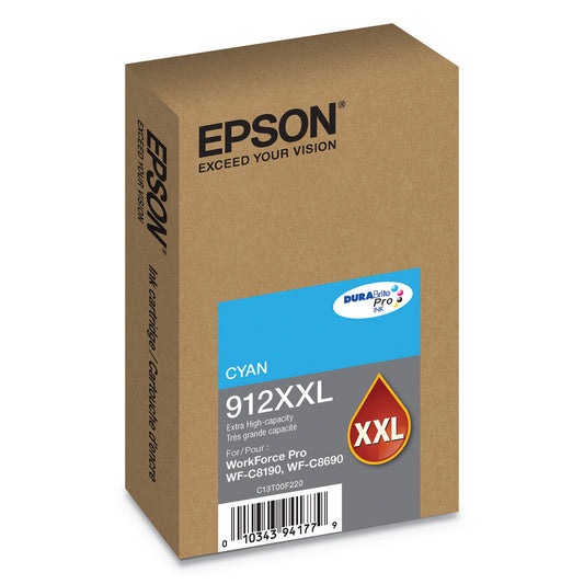 Epson T912XXL220 (912XXL) DURABrite Pro Extra High-Yield Ink, 8000 Page-Yield, Cyan