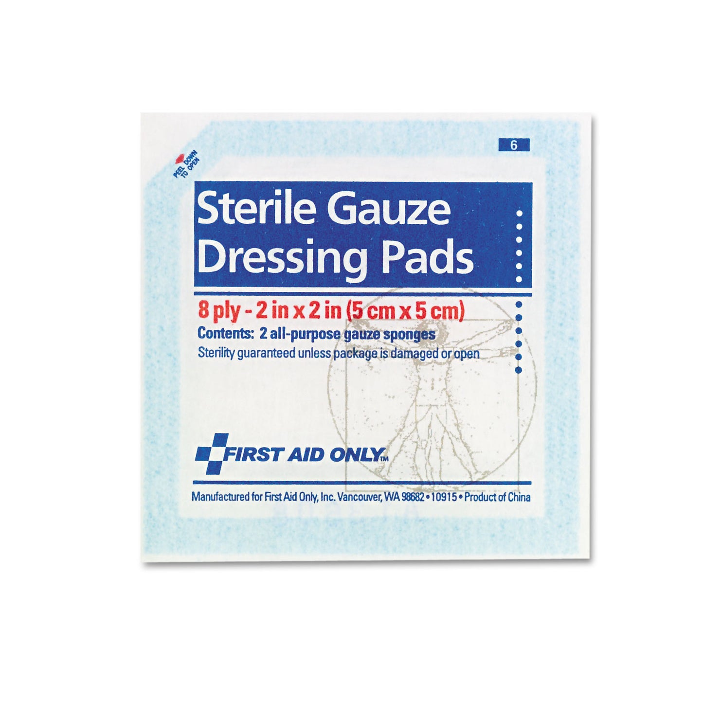 First Aid Only SmartCompliance Gauze Pads, Sterile, 8-Ply, 2 x 2, 5 Dual-Pads/Pack (FAE5000)
