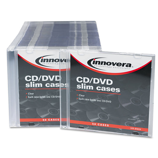 Innovera CD/DVD Slim Jewel Cases, Clear/Black, 50/Pack (85826)