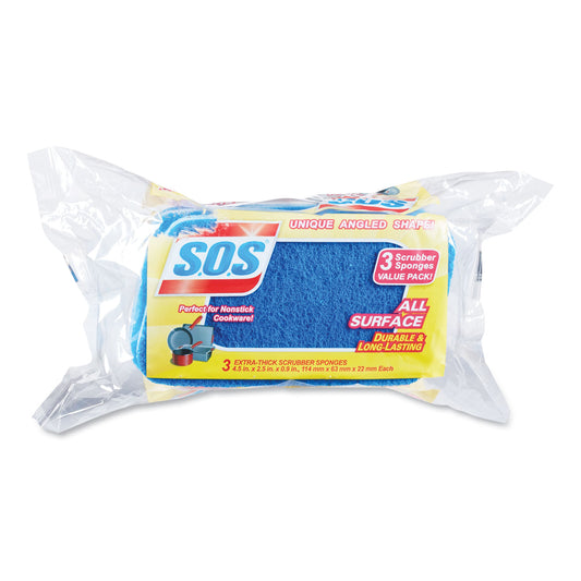 S.O.S. All Surface Scrubber Sponge, 2.5 x 4.5, 0.9" Thick, Dark Blue, 3/Pack, 8 Packs/Carton (91028CT)