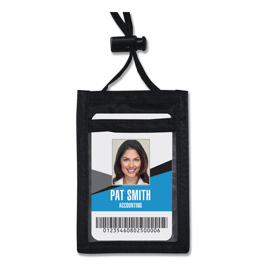 Advantus ID Badge Holders with Convention Neck Pouch, Vertical, Black/Clear 3.25" x 5" Holder, 2.38" x 3.5" Insert, 48" Cord, 12/Pack (75453)