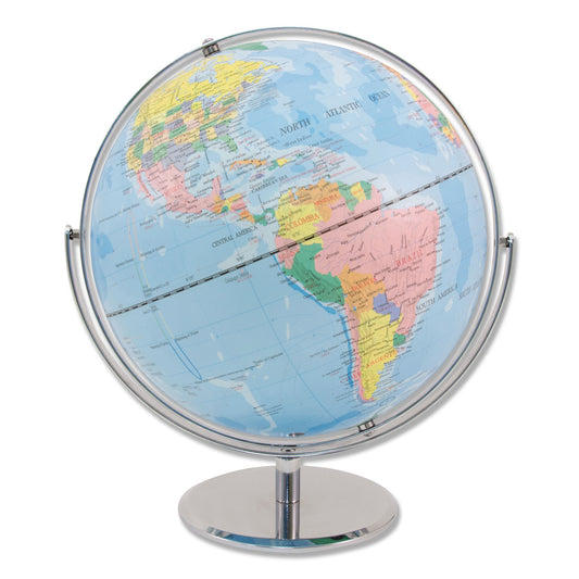 Advantus 12-Inch Globe with Blue Oceans, Silver-Toned Metal Desktop Base, Full-Meridian (30502)