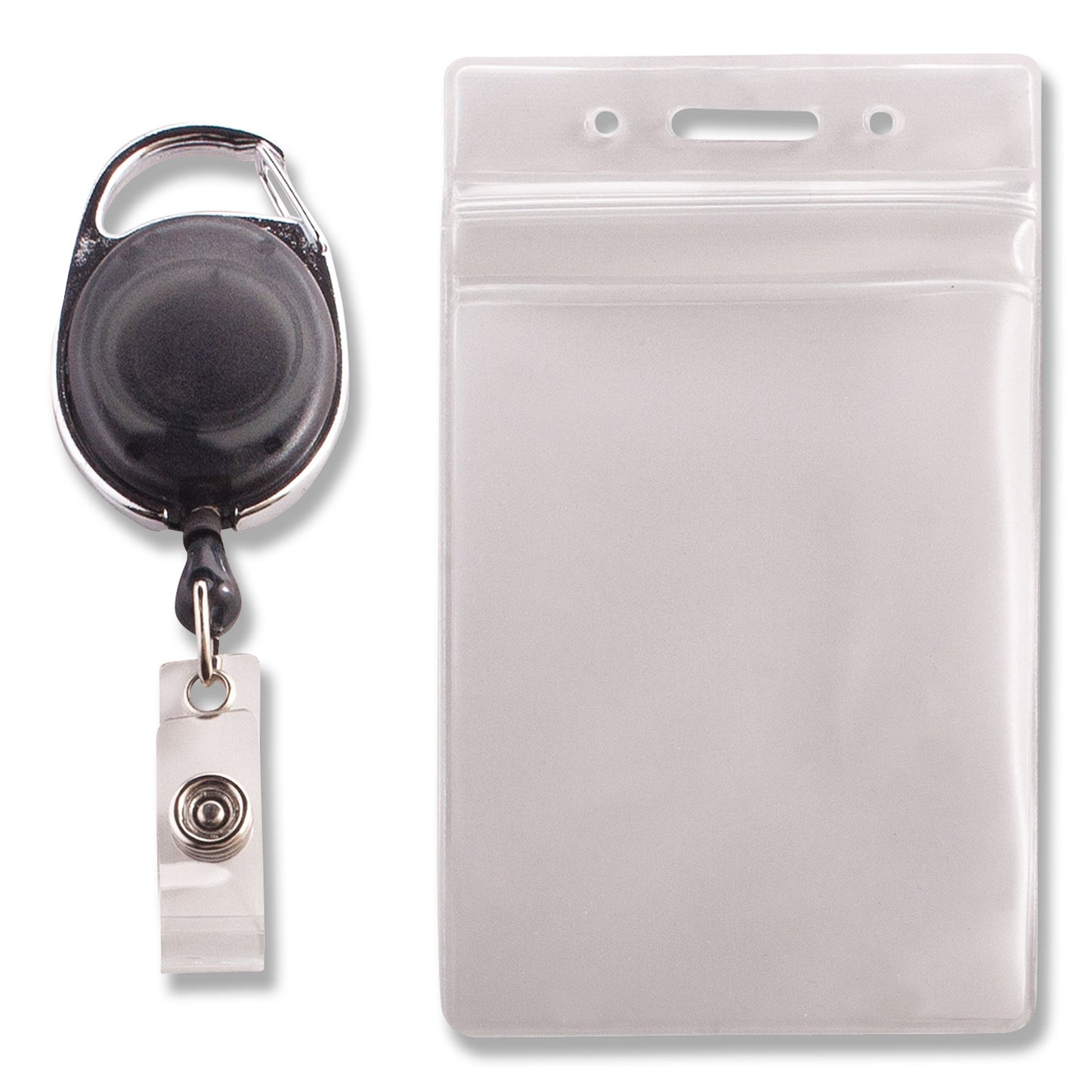 Advantus Resealable Badge Holder Combo Pack with Badge Reel, 30" Cord, Vertical, Frost 2.68" x 5" Holder, 2.38" x 3.75" Insert, 10/PK (91129)
