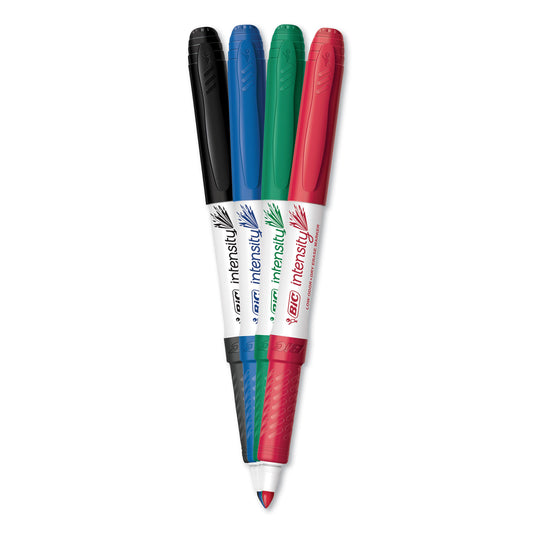 BIC Intensity Low Odor Fine Point Dry Erase Marker, Fine Bullet Tip, Assorted Colors, 4/Set (GDEP41ASST)