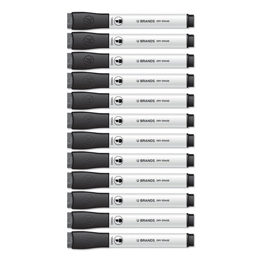 U Brands Chisel Tip Low-Odor Dry-Erase Markers with Erasers, Broad Chisel Tip, Black, Dozen (2925U0112)