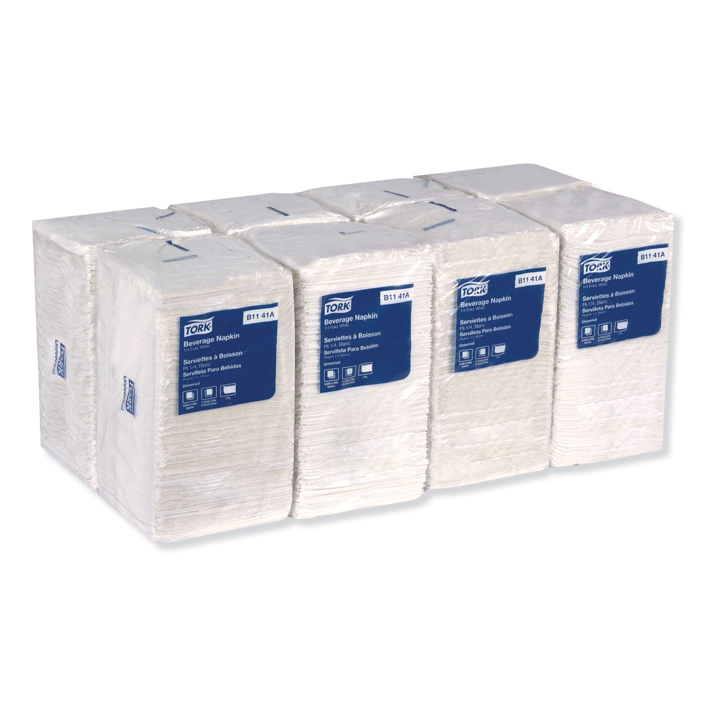 Tork Universal Beverage Napkin, 1-Ply,9.13 x 9.13, 1/4 Fold, Poly-Pack, White, 4000/Carton (B1141A)