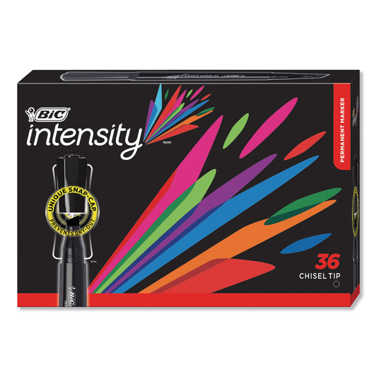 BIC Intensity Chisel Tip Permanent Marker Value Pack, Broad Chisel Tip, Black, 36/Pack (GPMM36BK)