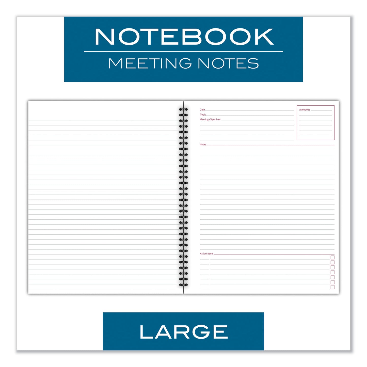Cambridge Wirebound Guided Meeting Notes Notebook, 1-Subject, Meeting-Minutes/Notes Format, Dark Gray Cover, (80) 11 x 8.25 Sheets (06132)