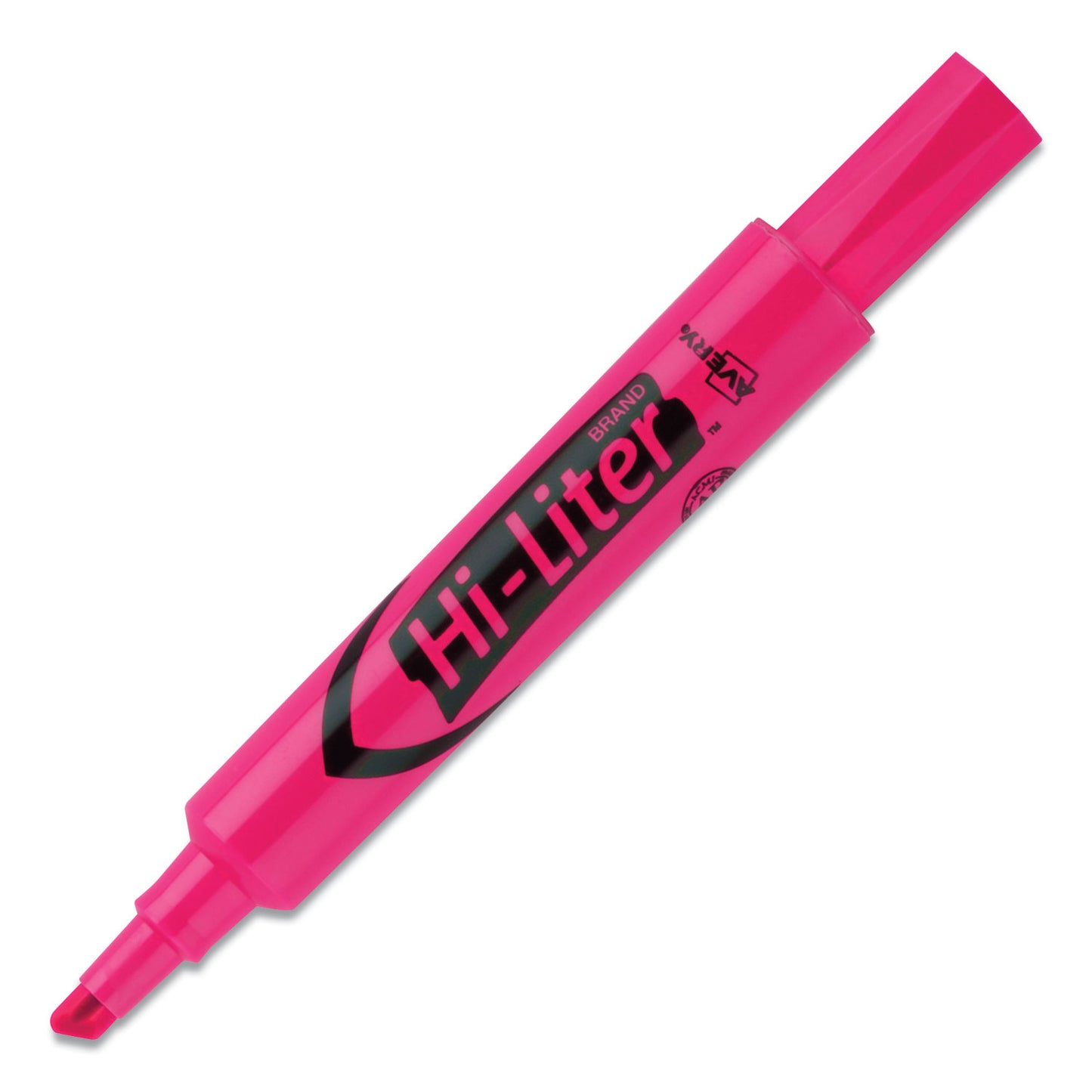 Avery HI-LITER Desk-Style Highlighters, Fluorescent Pink Ink, Chisel Tip, Pink/Black Barrel, Dozen (24010)