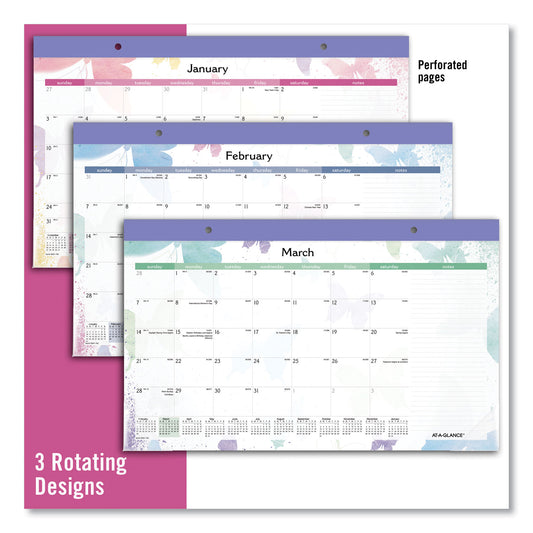 AT-A-GLANCE Watercolors Monthly Desk Pad Calendar, Butterfly Artwork, 17.75 x 11, White Sheets, Purple Binding, 12-Month (Jan-Dec): 2025 (SK91705)