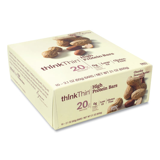 thinkThin High Protein Bars, Chunky Peanut Butter, 2.1 oz Bar, 10 Bars/Carton (20902477)