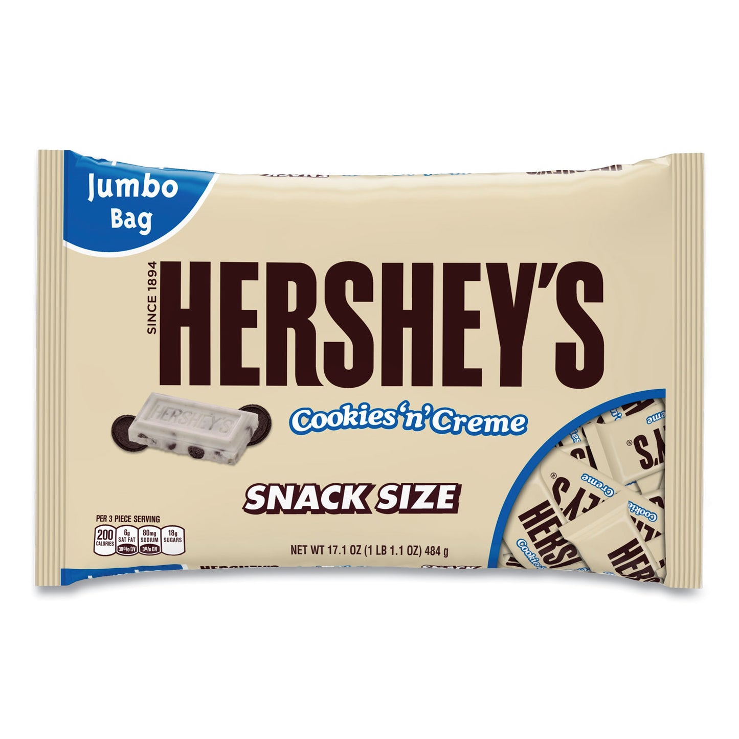 Hershey's Snack Size Bars, Cookies n Creme, 17.1 oz Bag, 2/Pack (24600029)