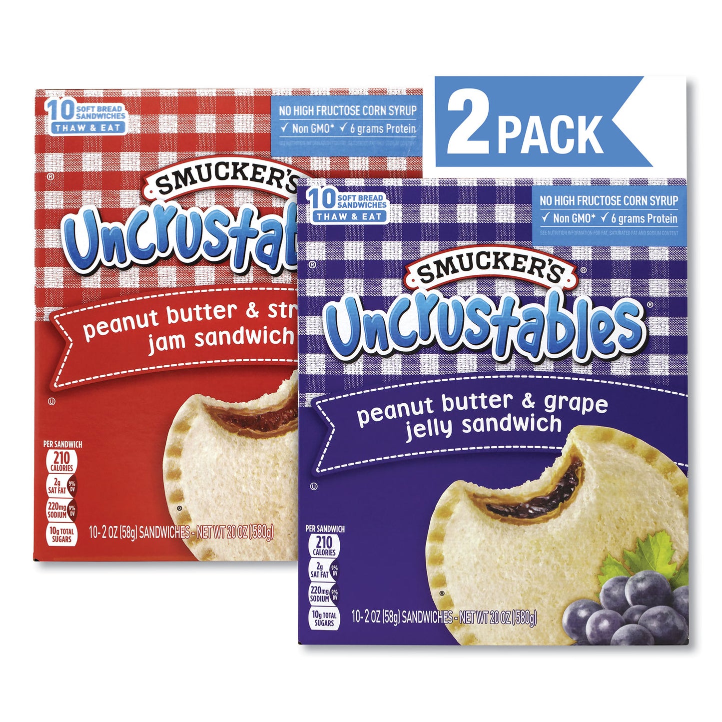s UNCRUSTABLES Soft Bread Sandwiches, Grape/Strawberry, 2 oz, 10 Sandwiches/Pack, 2 Packs/Box (90300134)