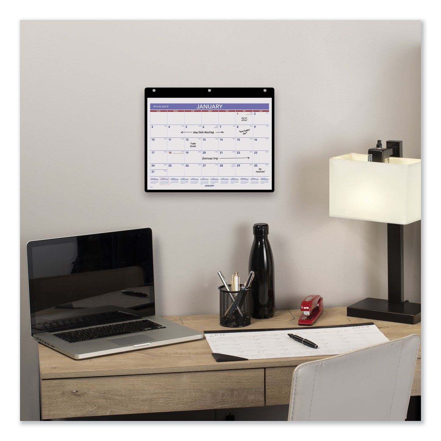 AT-A-GLANCE Monthly Desk/Wall Calendar with Plastic Backboard and Bonus Pages, 11 x 8, White/Violet/Red Sheets, 12-Month (Jan-Dec): 2025 (SK800)