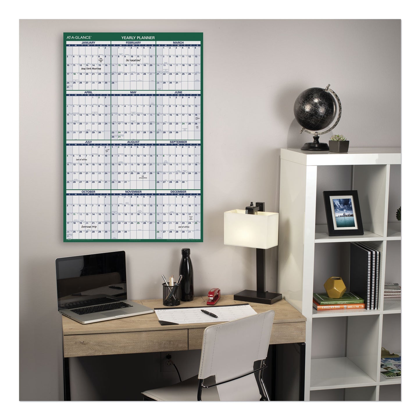 AT-A-GLANCE Vertical Erasable Wall Planner, 32 x 48, White/Green Sheets, 12-Month (Jan to Dec): 2025 (PM31028)