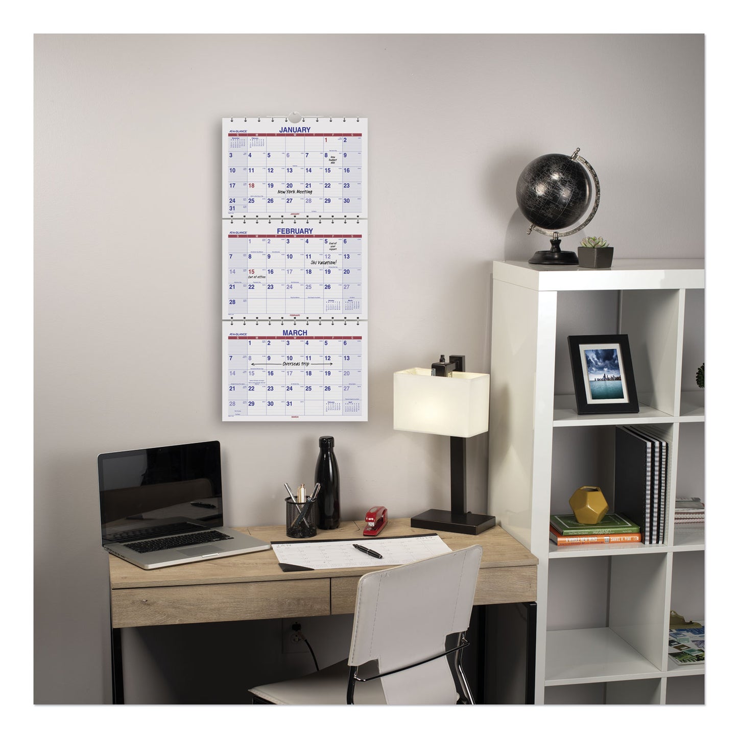 AT-A-GLANCE Move-A-Page Three-Month Wall Calendar, 12 x 27, White/Red/Blue Sheets, 15-Month: Dec 2024 to Feb 2026 (PMLF1128)