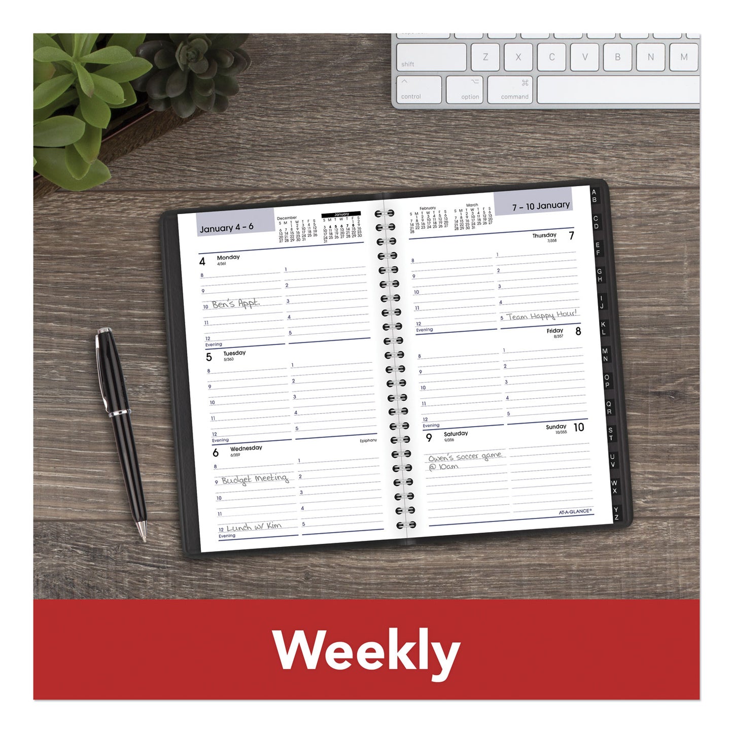 AT-A-GLANCE DayMinder Block Format Weekly Appointment Book, Tabbed Telephone/Add Section, 8.5 x 5.5, Black, 12-Month (Jan to Dec): 2025 (G21000)