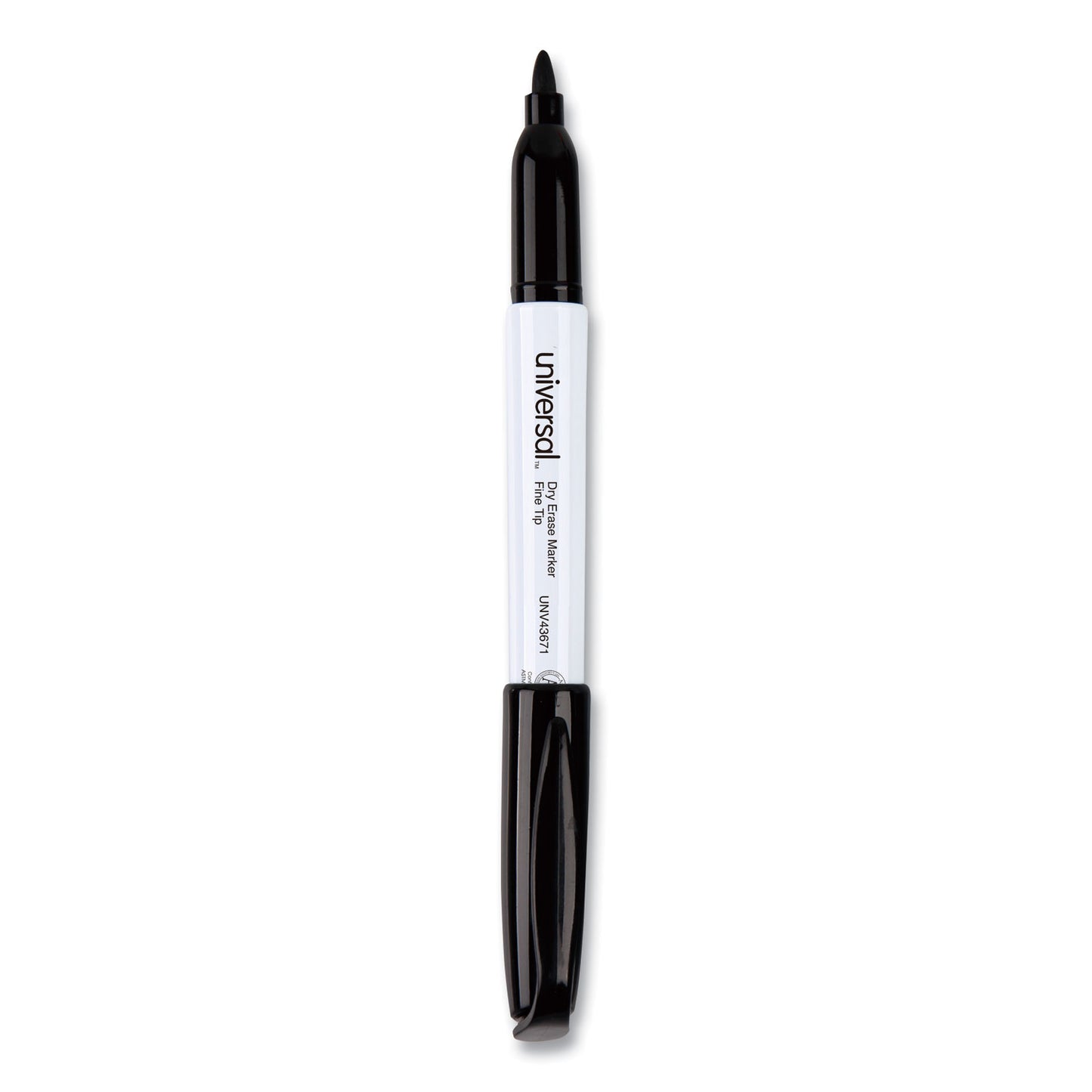 Universal Pen Style Dry Erase Marker, Fine Bullet Tip, Black, Dozen (43671)