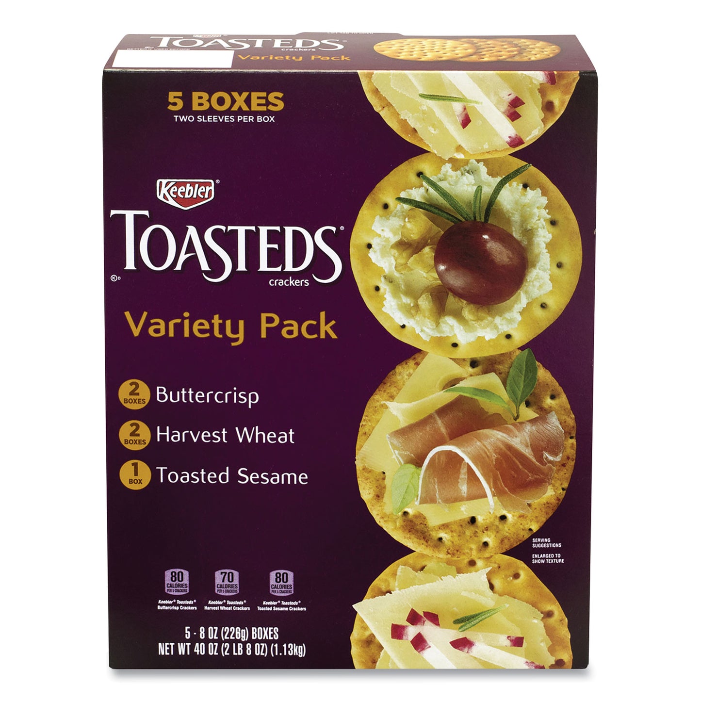 Keebler Toasteds Party Pack Cracker Assortment, 8 oz Box, 5 Assorted Boxes/Carton (90000116)