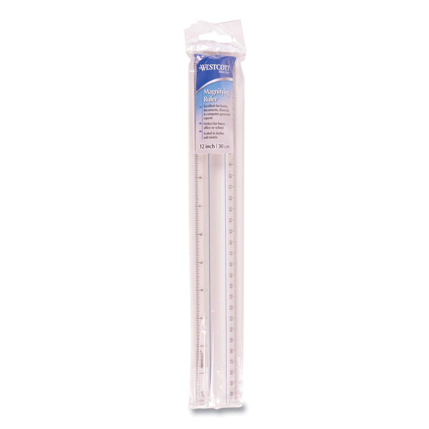 Westcott 12" Magnifying Ruler, Standard/Metric, Plastic, Clear (15571)