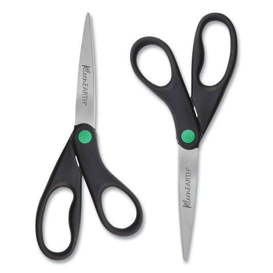Westcott KleenEarth Scissors, 8" Long, 3.25" Cut Length, Straight Black Handle, 2/Pack (15179)