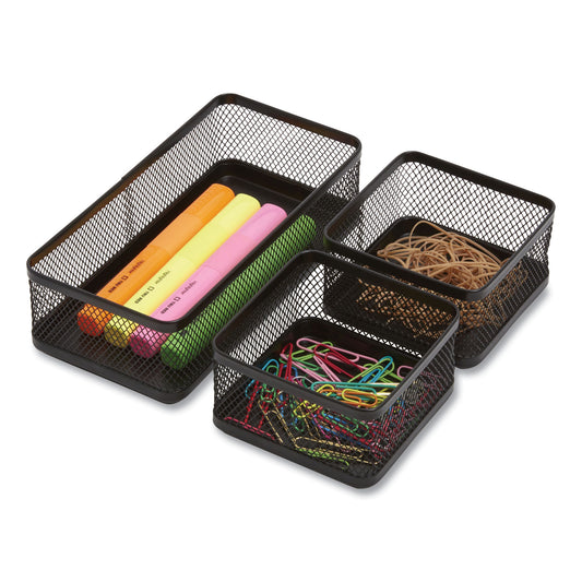 TRU RED Three Compartment Stackable Wire Mesh Desk Organizer, 8.46 x 4.92 x 4.33, Black (24402473)