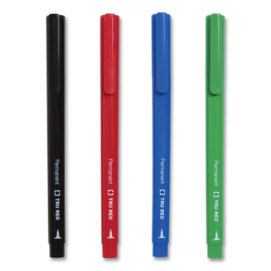 TRU RED Permanent Marker, Pen-Style, Extra-Fine Needle Tip, Assorted Colors, 12/Pack (24376652)