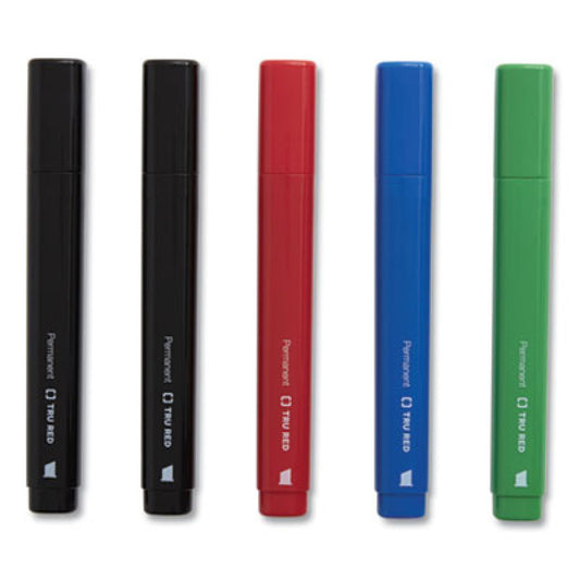 TRU RED Permanent Marker, Tank-Style, Medium Chisel Tip, Assorted Colors, 5/Pack (24376611)