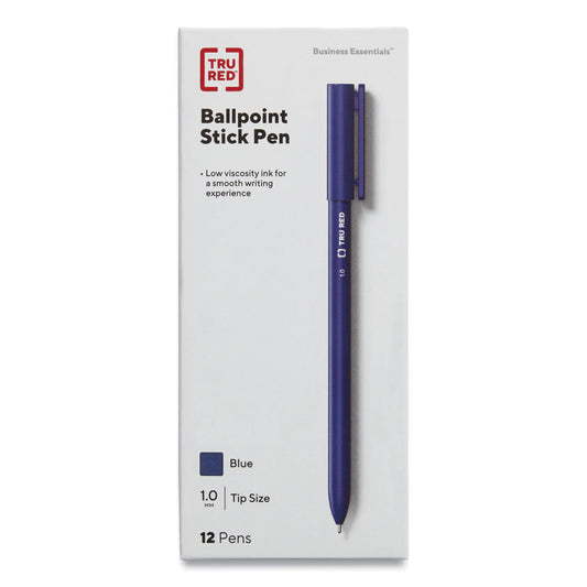 TRU RED Ballpoint Pen, Stick, Medium 1 mm, Blue Ink, Blue Barrel, Dozen (24326833)