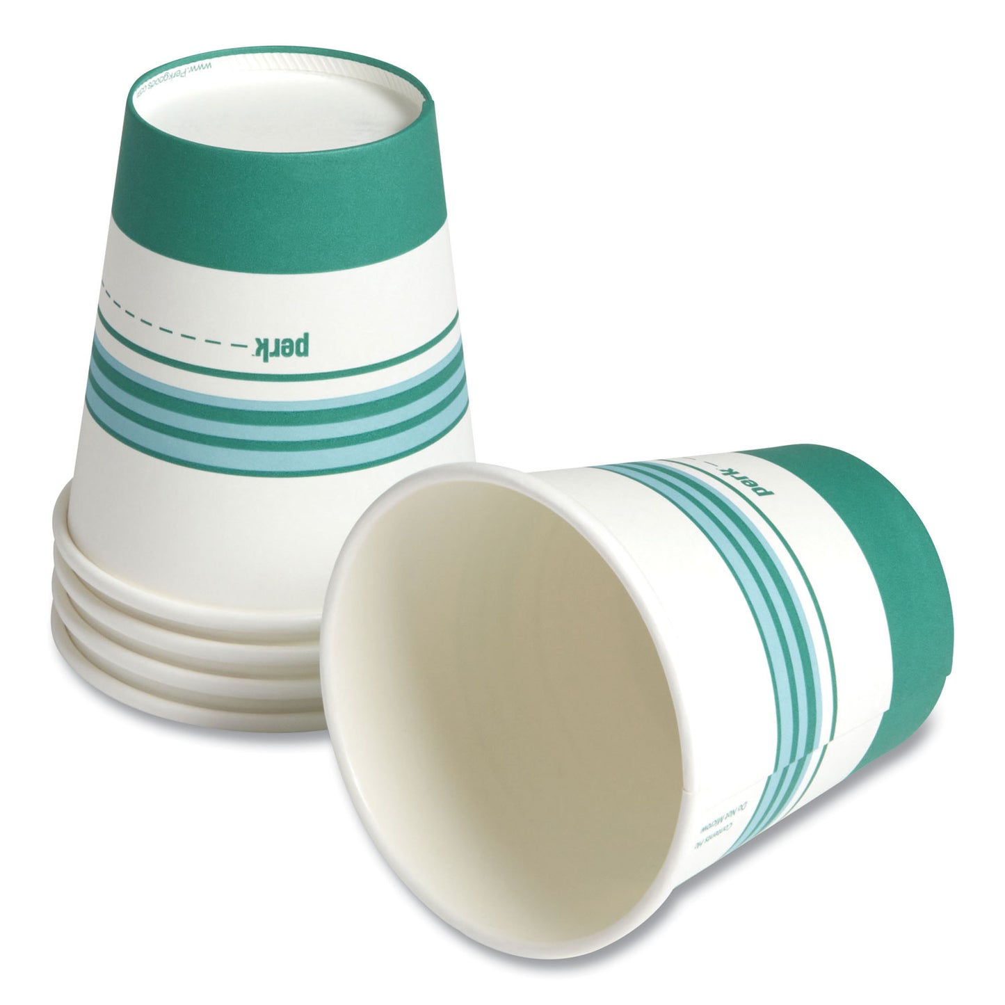 Perk Paper Hot Cups, 10 oz, White/Teal, 50/Pack (24375259)